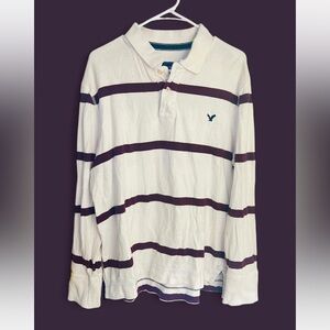 Y2K Vintage American Eagle Outfitters White/Burgundy Striped Polo Men’s Size L